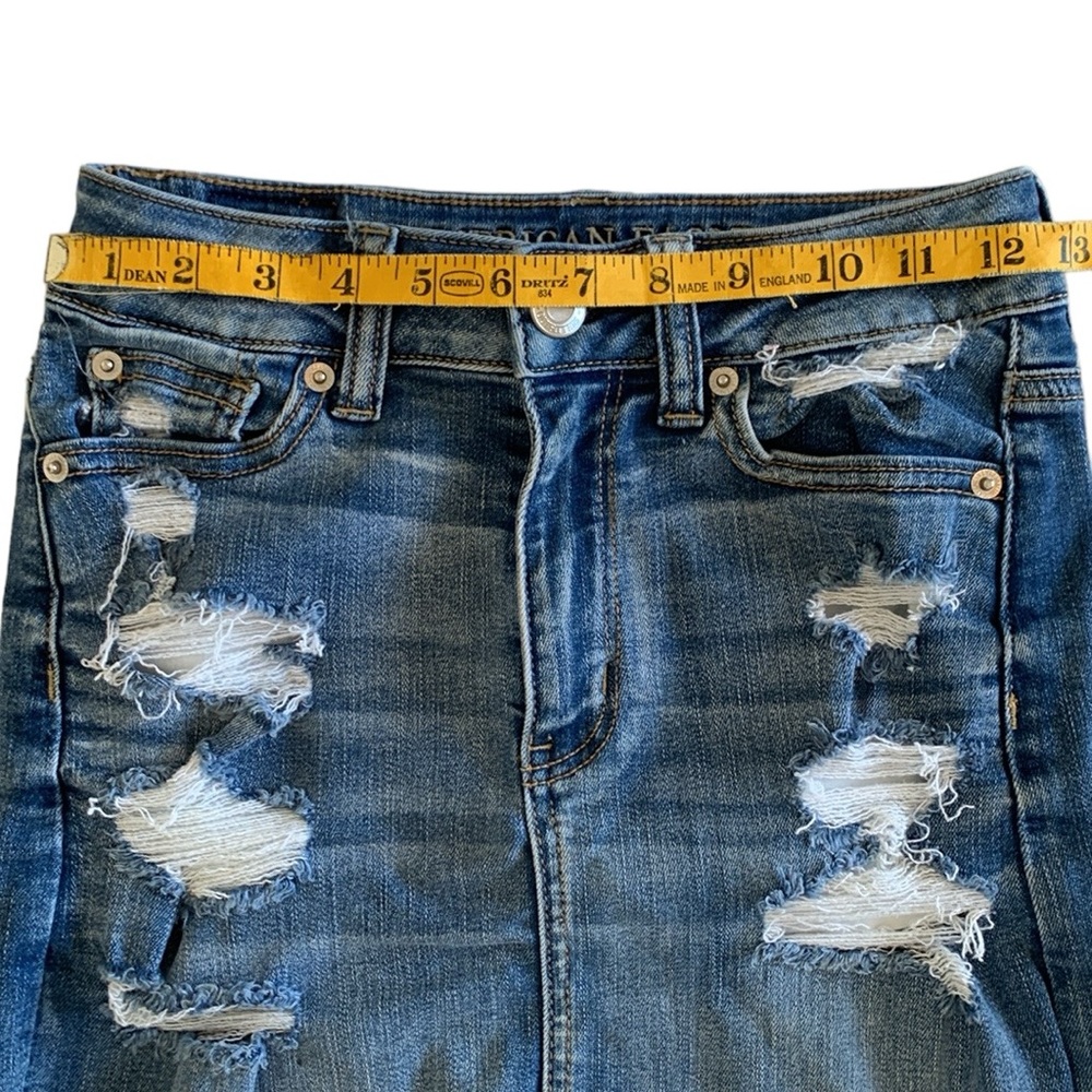 American Eagle Next Level Stretch Distressed Denim Skirt • Size 00 - Picture 7 of 8